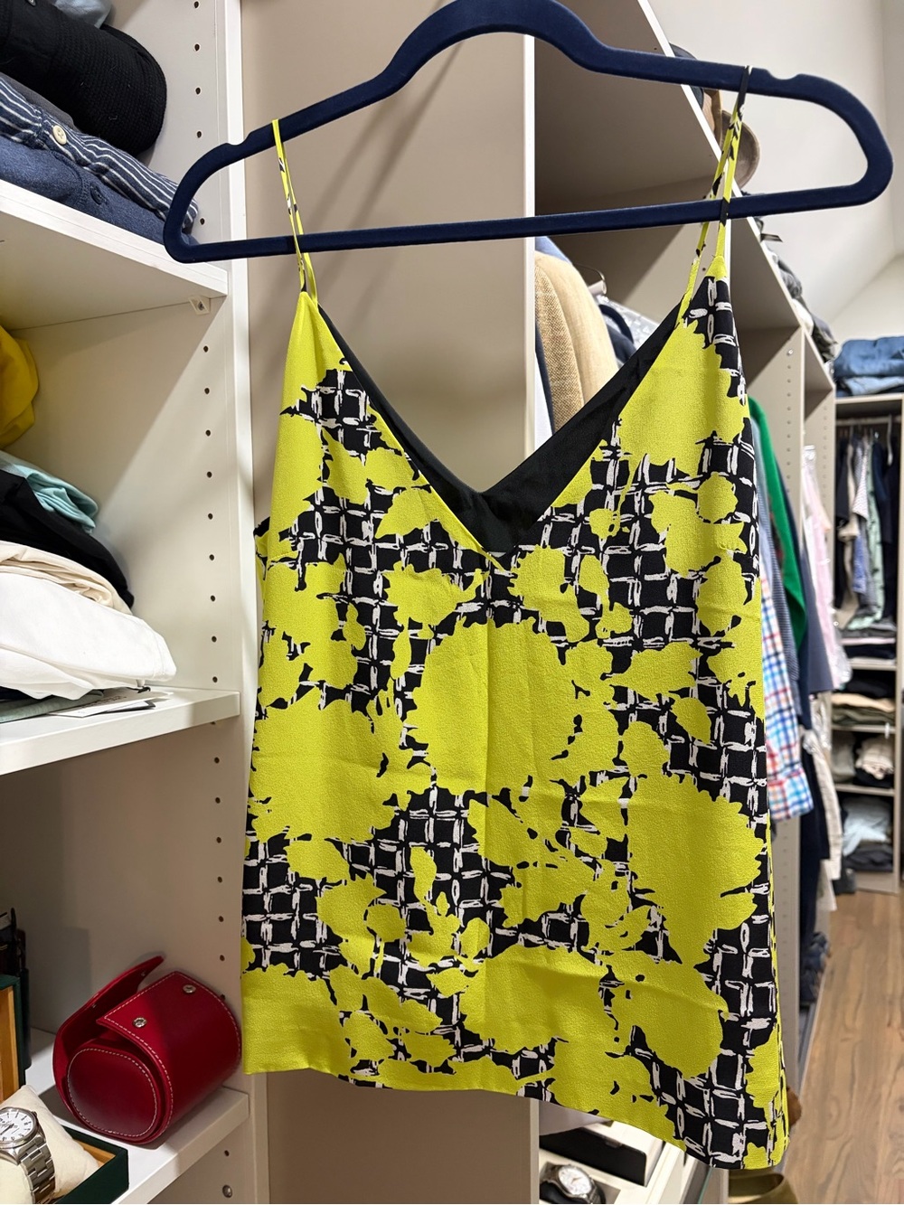Balenciaga Lime Green & Black Abstract Print Silk Camisole